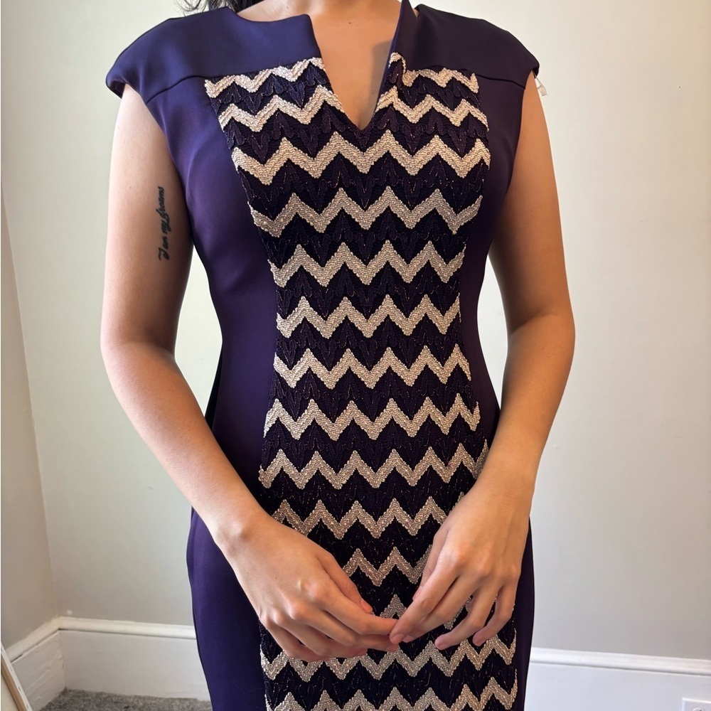 NWT Purple Formal Embroidered Short Sleeve Midi Night Out Dress Small